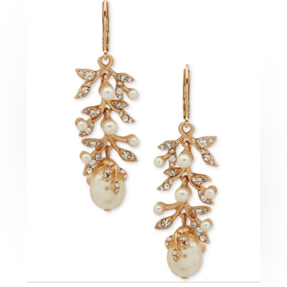 NWT Lonna & Lilly Gold-Tone Imitation Pearl & Crystal Branch Drop Earrings